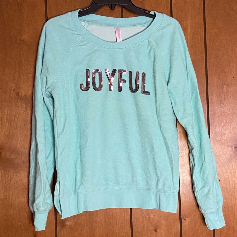 Xhilaration Blue “Joyful” Crewneck Pajama Top Size Medium